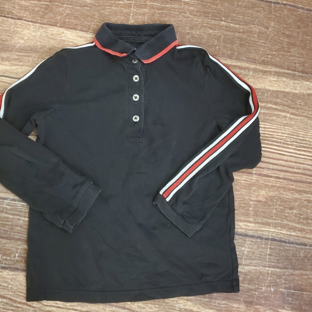 Lulu Kids black Long Sleeve pique Polo Shirt size 7/8